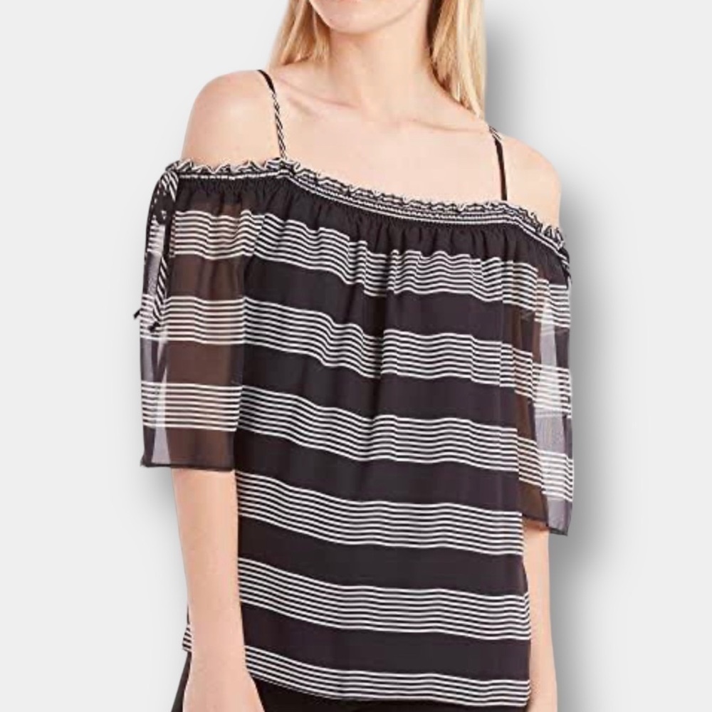 By & By Off the Shoulder Flowy Blouse Stripe Black White Size Large
